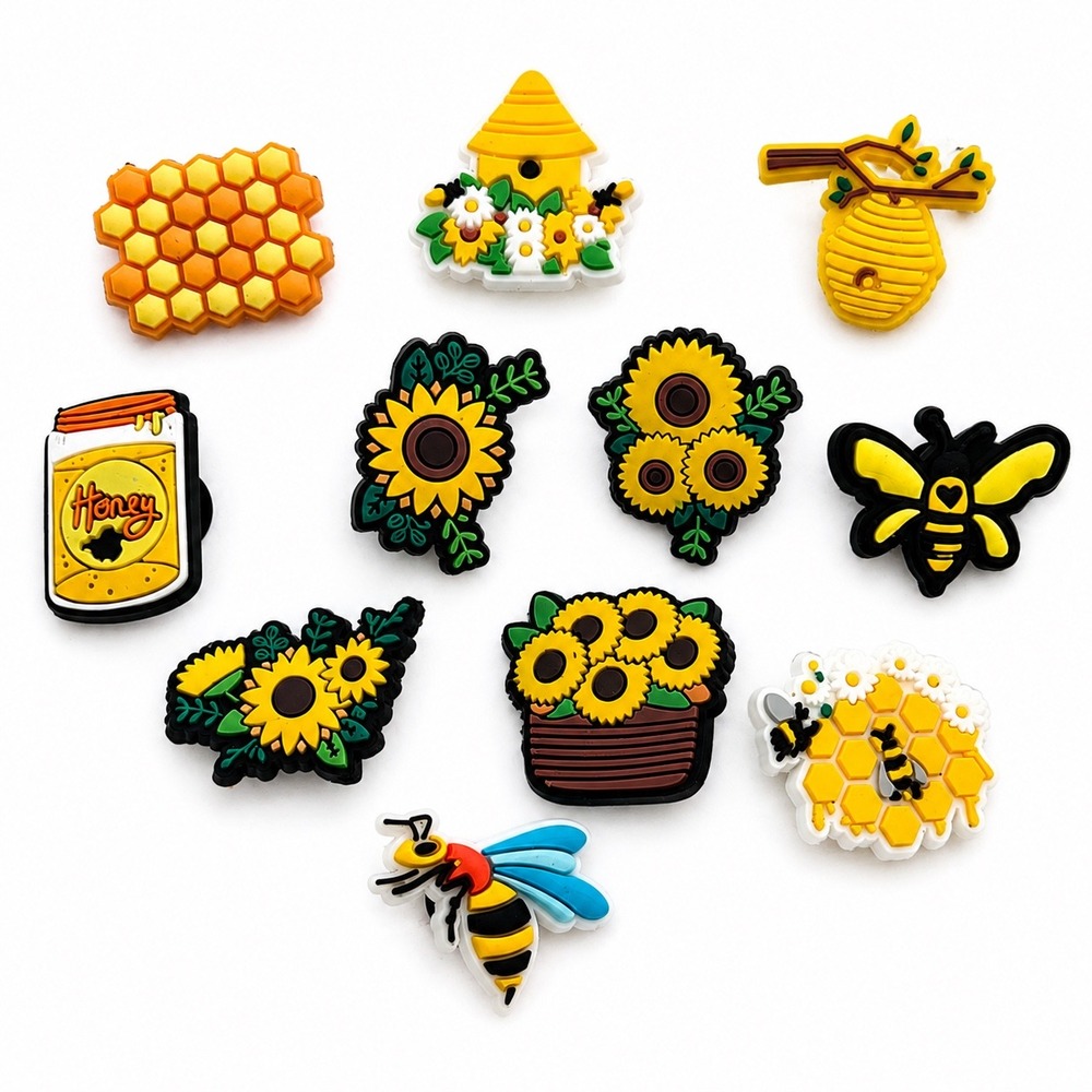 11pc Bee Sunflower Honey Croc Shoe Charm Floral Beehive Honeycomb Garden Jibbitz